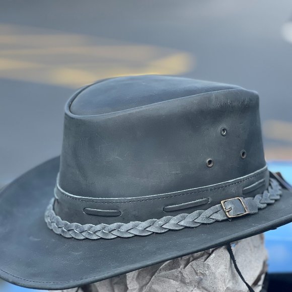 Lesa Collection Black Rustic Leather Hat Cowboy Cowgirl Westernvintage looks